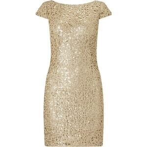 Adrianna Papell Dress Womens 6 Champagne Gold Sequin Sparkly Mini Cocktail Party